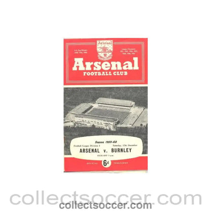 1959 - Arsenal v Burnley official programme 12/12/1959