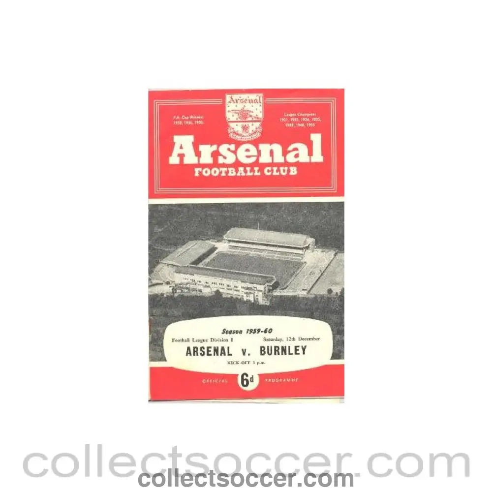 1959 - Arsenal v Burnley official programme 12/12/1959