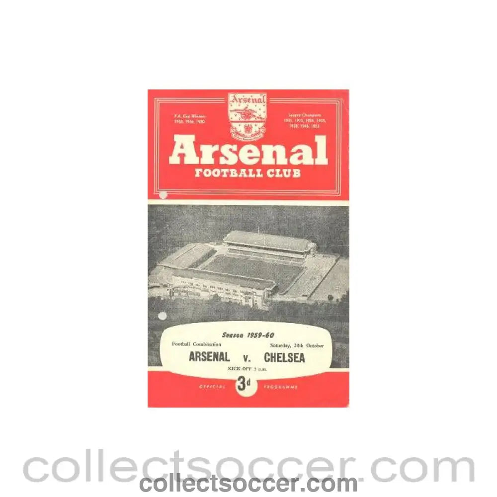 1959 - Arsenal v Chelsea official programme 24/10/1959 hole punched