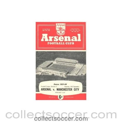 1959 - Arsenal v Manchester City official programme 12/09/1959 - Collect Soccer