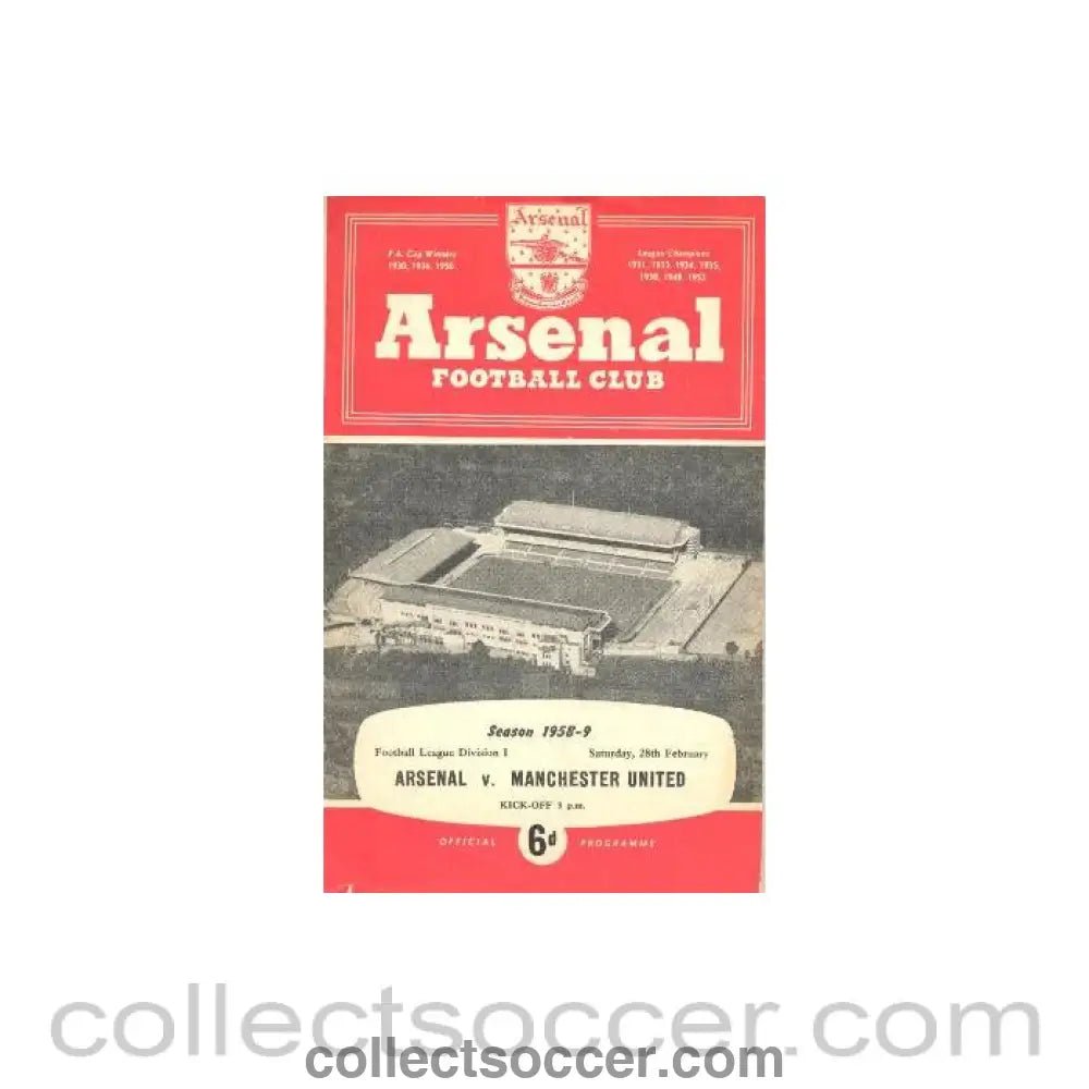 1959 - Arsenal v Manchester United official programme 28/02/1959 - Collect Soccer