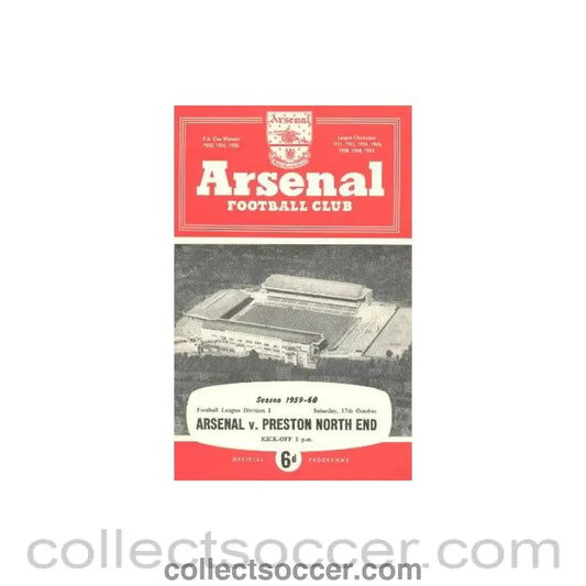 1959 - Arsenal v Preston Northend official programme 17/10/1959