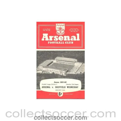 1959 - Arsenal v Sheffield Wednesday official programme 22/08/1959 - Collect Soccer