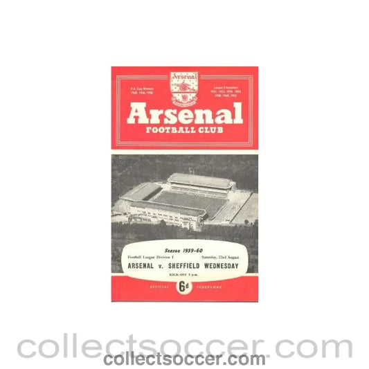 1959 - Arsenal v Sheffield Wednesday official programme 22/08/1959