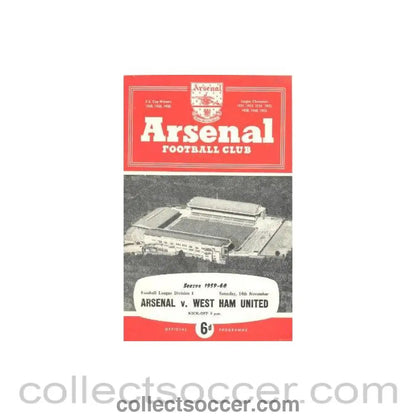 1959 - Arsenal v West Ham United official programme 14/11/1959 - Collect Soccer