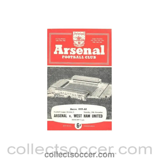 1959 - Arsenal v West Ham United official programme 14/11/1959