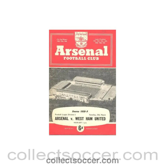 1959 - Arsenal v West Ham United official programme 28/03/1959