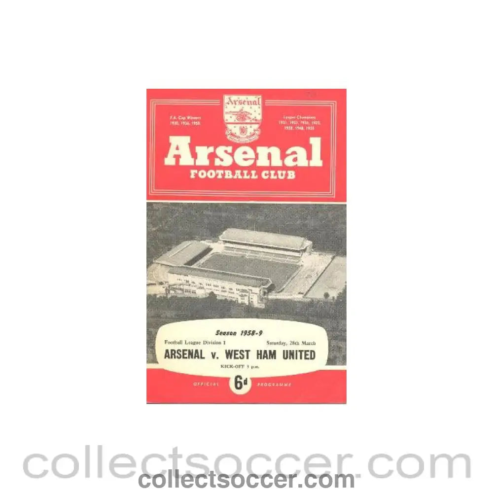 1959 - Arsenal v West Ham United official programme 28/03/1959