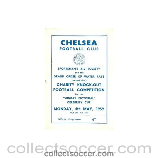 1959 - AtChelsea Charity Knock-out Football Competition for the Sunday Pictorial Celebrity Cup official programme