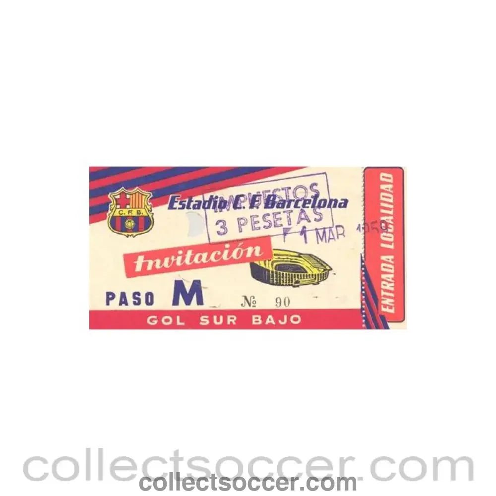 1959 - Barcelona unused ticket 01/03/1959 - Collect Soccer