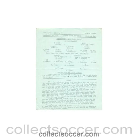 1959 - Bexleyheath Colts v Chelsea Juniors official programme 10/05/1959 London Minor Cup Final
