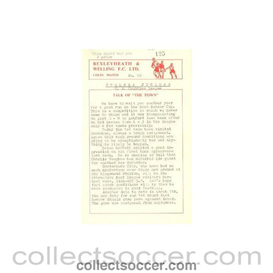 1959 - Bexleyheath Colts vChelsea Juniors official programme 24/01/1959