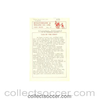 1959 - Bexleyheath Colts vChelsea Juniors official programme 24/01/1959 - Collect Soccer