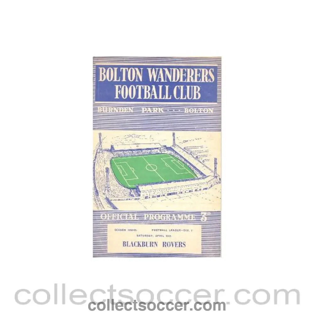 1959 - Bolton Wanderers v Blackburn Rovers official programme 25/04/1959