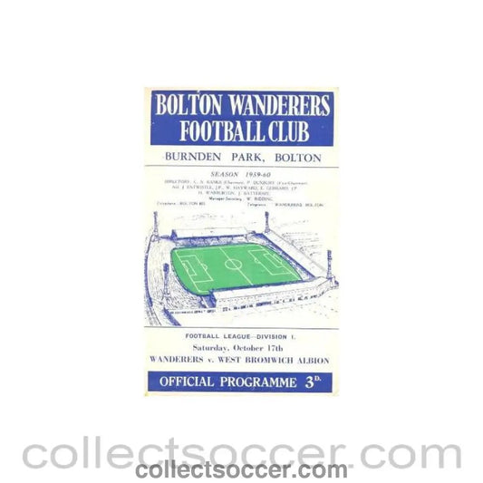 1959 - Bolton Wanderers v West Bromwich Albion official programme 17/10/1959 Football League - Collect Soccer