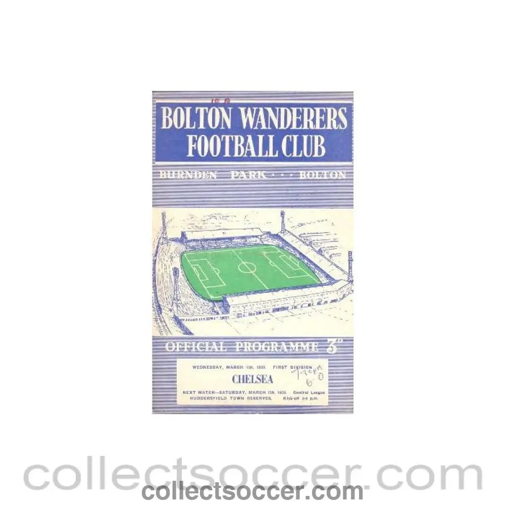 1959 - Bolton Wanderers vChelsea official programme 04/03/1959, - Collect Soccer