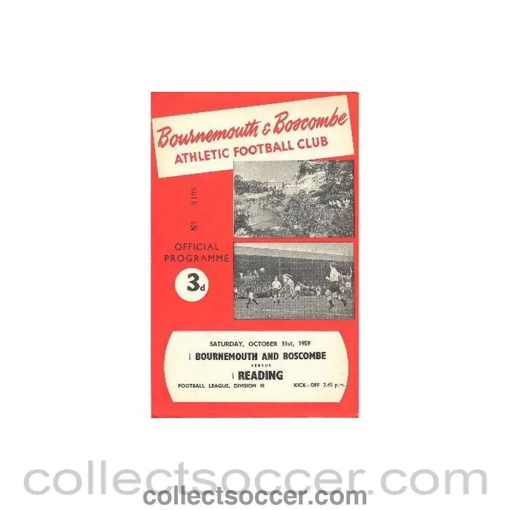 1959 - Bournemouth v Reading official programme 31/10/1959