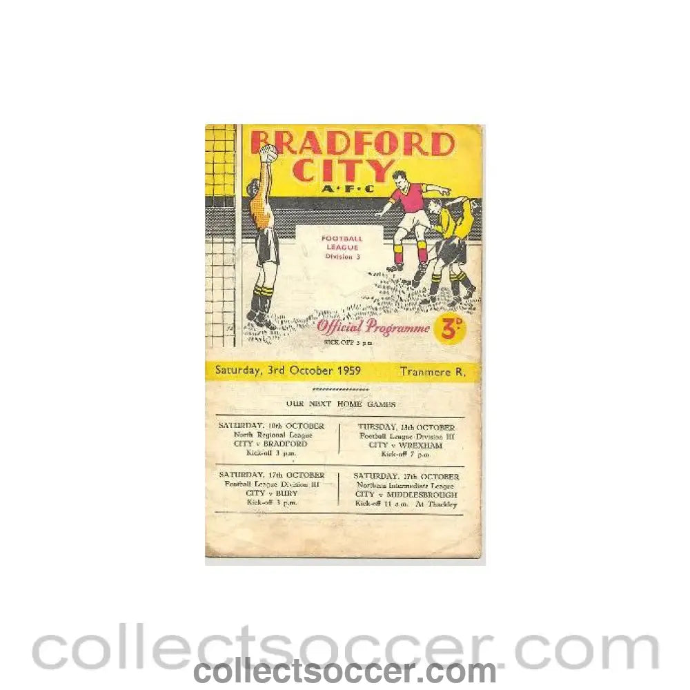 1959 - Bradford v Tranmere Rovers official programme 03/10/1959