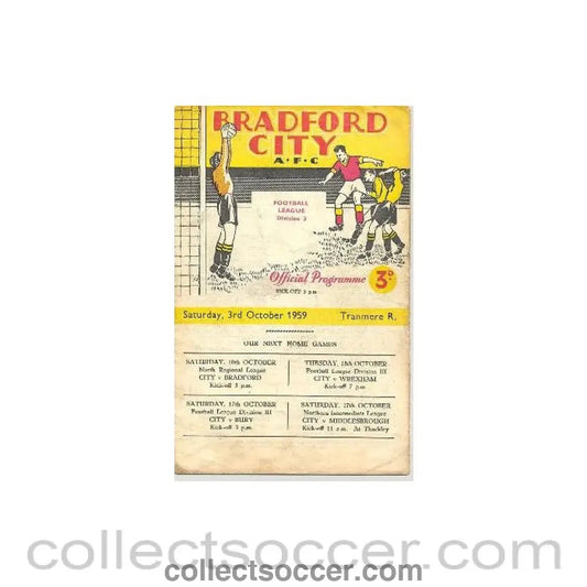 1959 - Bradford v Tranmere Rovers official programme 03/10/1959 - Collect Soccer