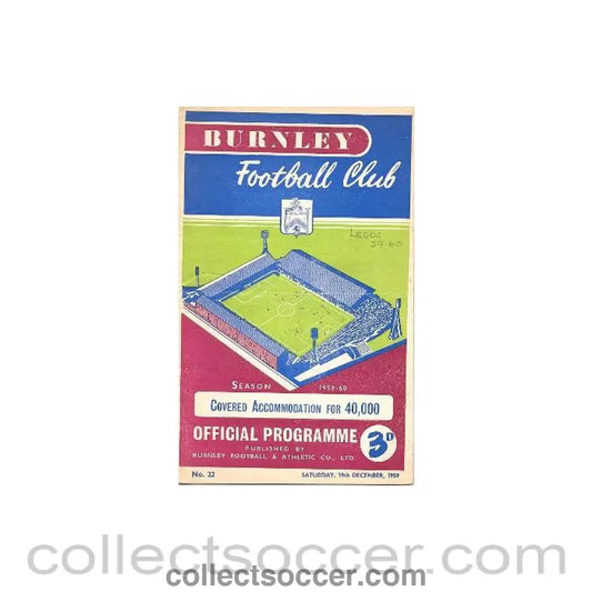1959 - Burnley v Leeds United official programme 19/12/1959