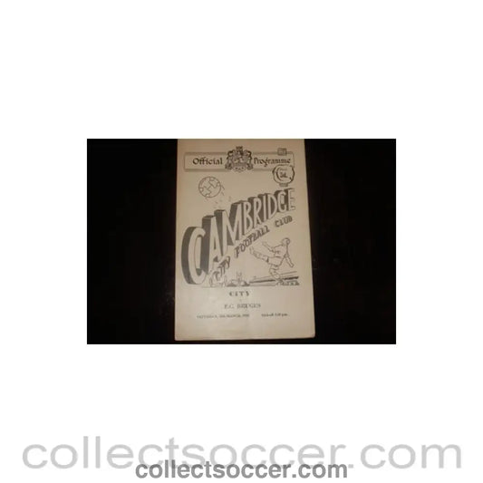 1959 - Cambridge City v Bruges, Belgium official programme 28/03/1959 Semi - Professional International - Collect Soccer
