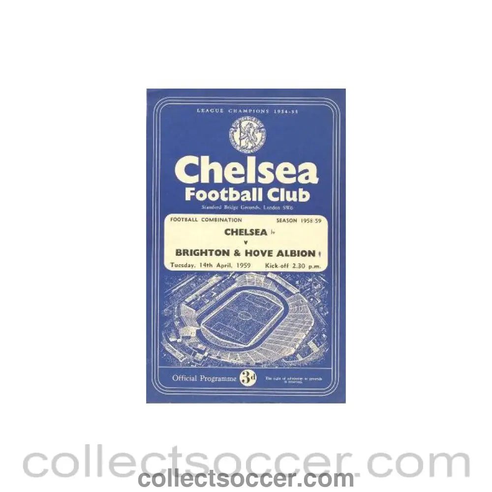 1959 - Chelsea Reserves v Brighton Reserves official programme 14/04/1959 - Collect Soccer