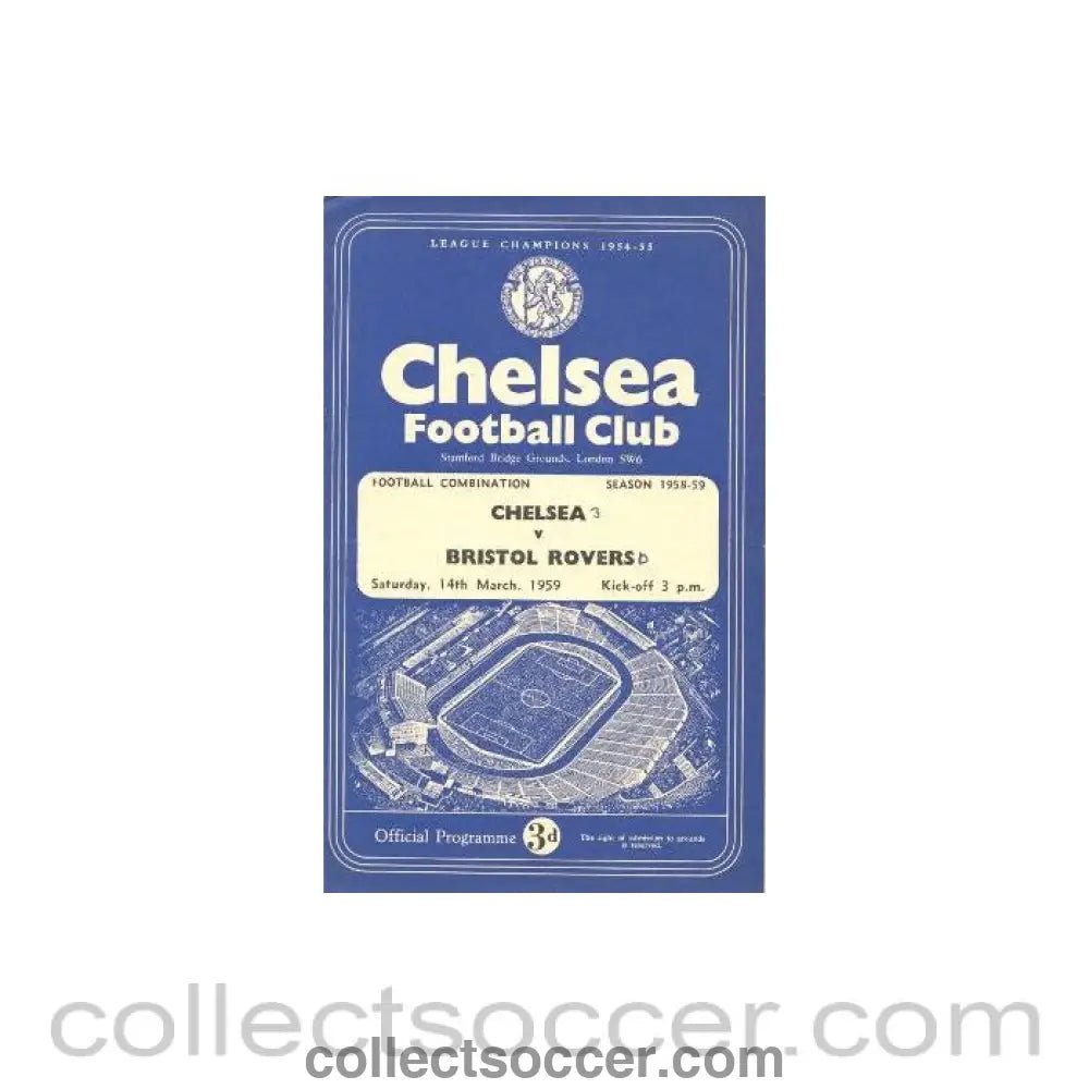 1959 - Chelsea Reserves v Bristol Rovers Reserves official programme 14/03/1959 - Collect Soccer