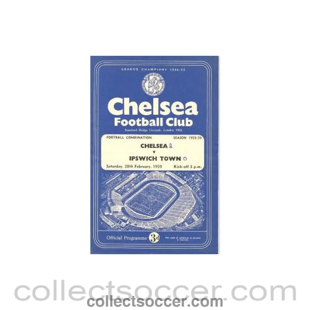 1959 - Chelsea Reserves v Ipswich Reserves official programme 28/02/1959 - Collect Soccer