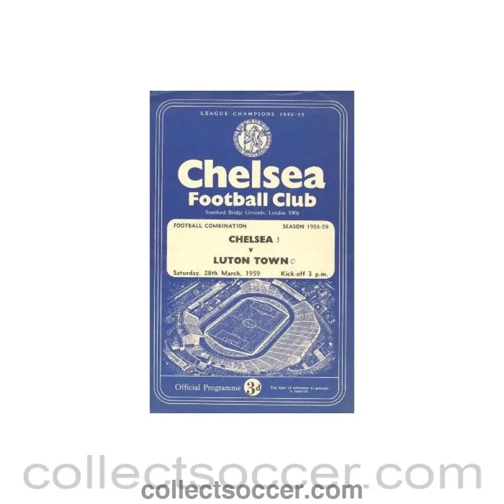 1959 - Chelsea Reserves v Luton Town Reserves official programme 28/03/1959 - Collect Soccer