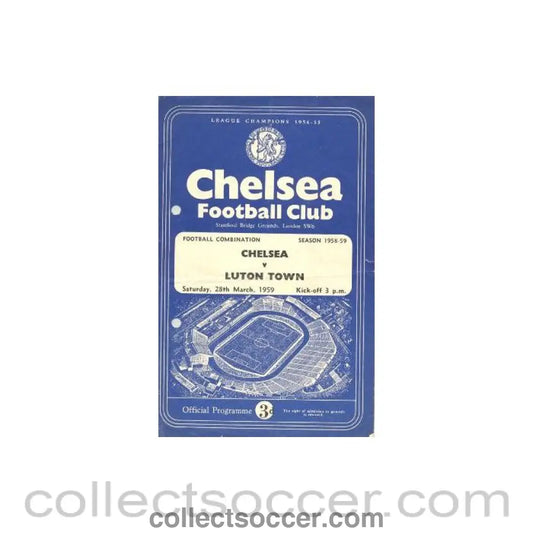 1959 - Chelsea Reserves v Luton Town Reserves official programme 28/03/1959 hole punched