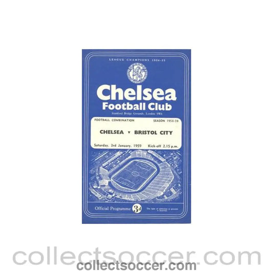 1959 - Chelsea v Bristol City Reserves official programme 03/01/1959 Football Combination