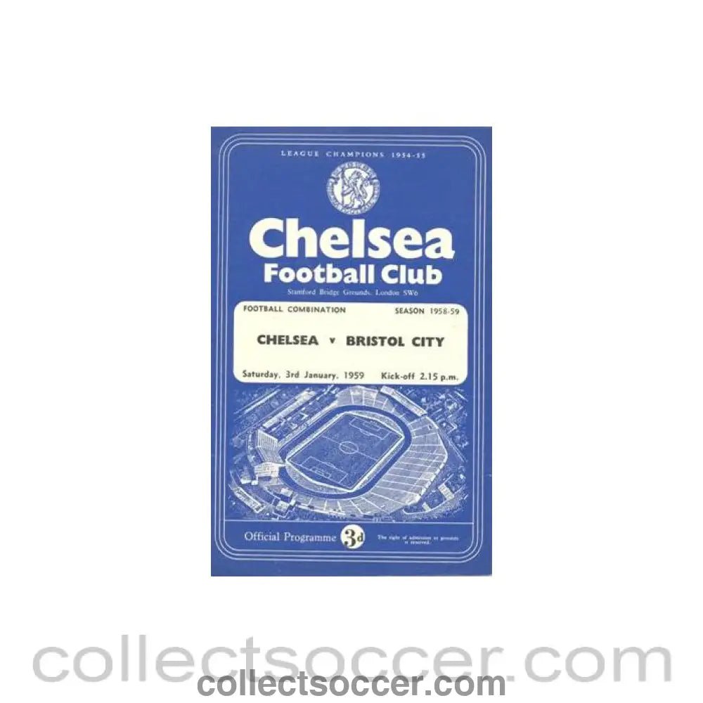 1959 - Chelsea v Bristol City Reserves official programme 03/01/1959 Football Combination - Collect Soccer