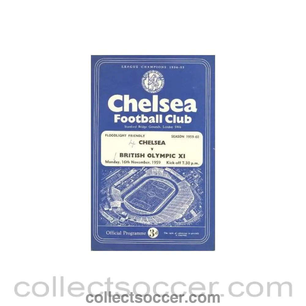 1959 - Chelsea v British Olympic XI official programme 16/11/1959 - Collect Soccer