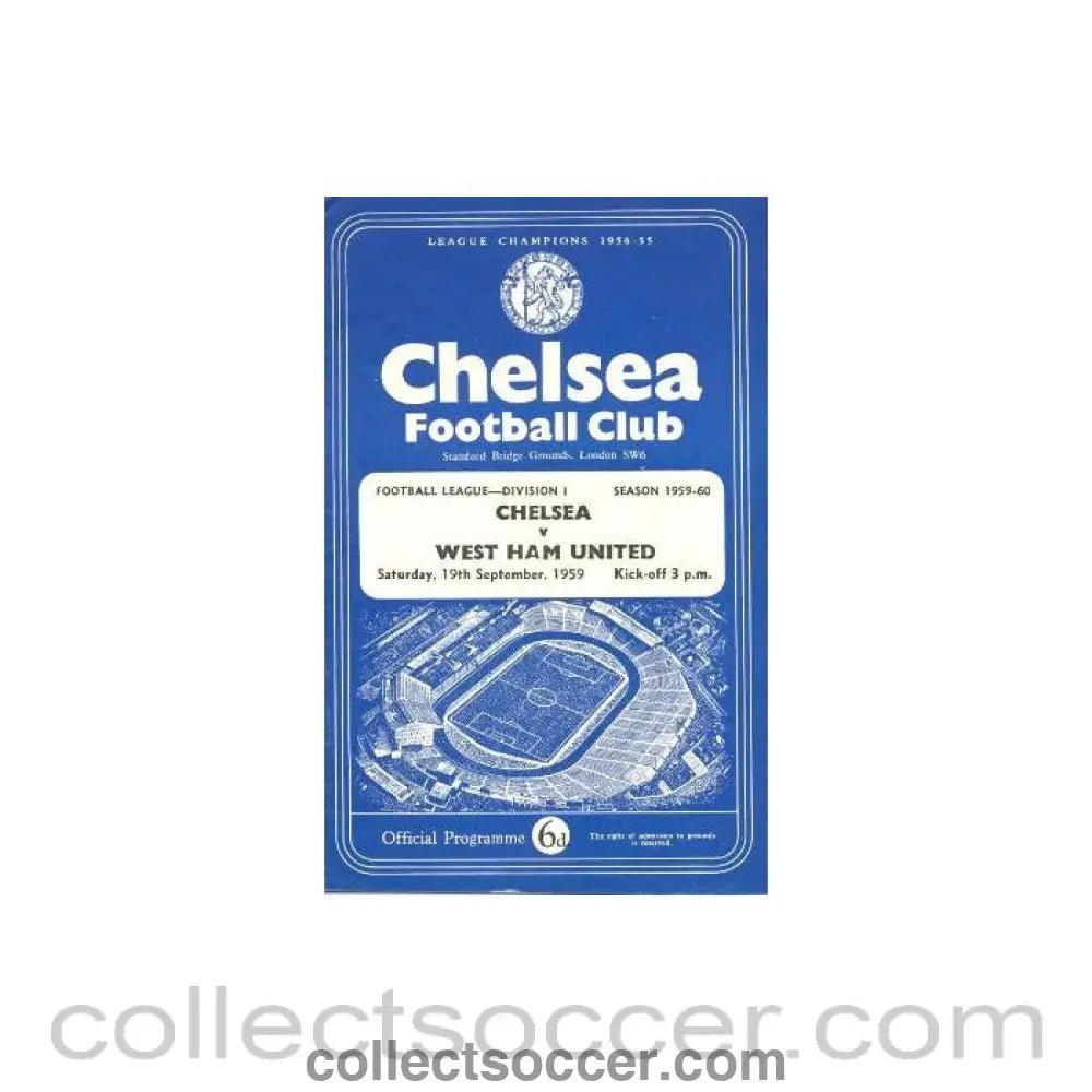 1959 - Chelsea v West Ham United official programme 19/09/1959 - Collect Soccer