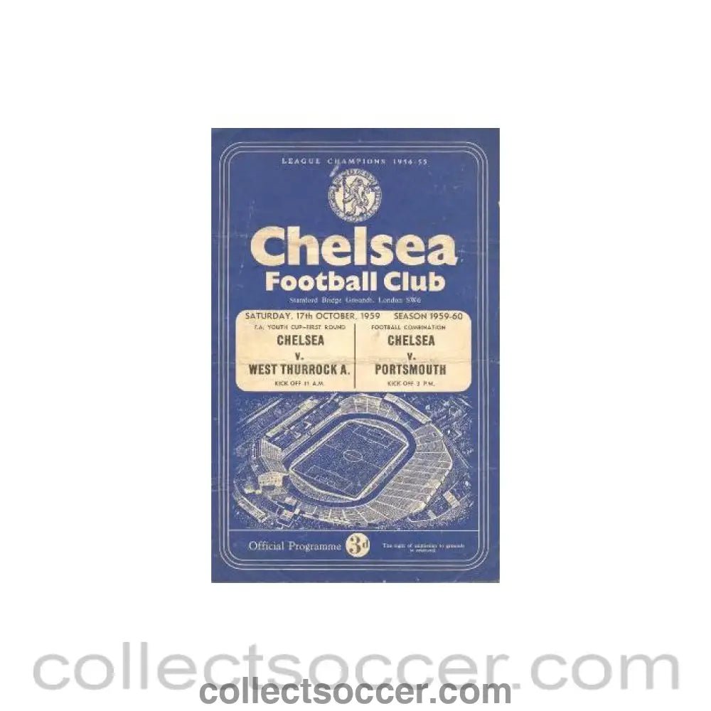 1959 - Chelsea v West Thurrock andChelsea v Portsmouth official programme 17/10/1959 - Collect Soccer