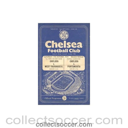 1959 - Chelsea v West Thurrock andChelsea v Portsmouth official programme 17/10/1959 - Collect Soccer