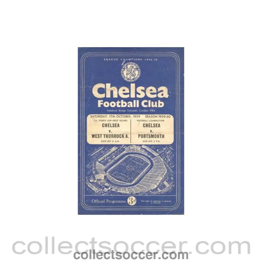 1959 - Chelsea v West Thurrock andChelsea v Portsmouth official programme 17/10/1959