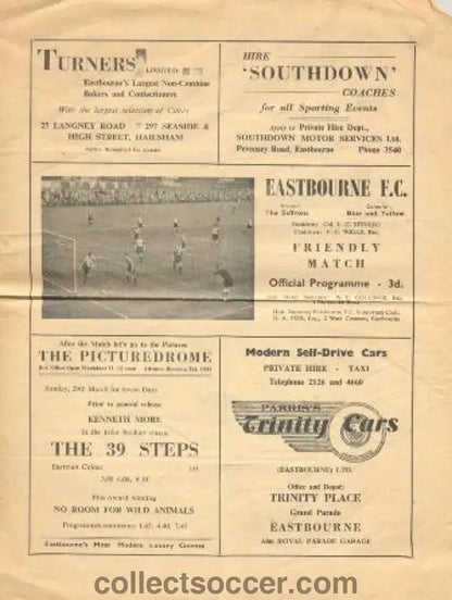 1959 - Eastbourne v Wimbledon official programme 30/03/1959 friendly match - Collect Soccer