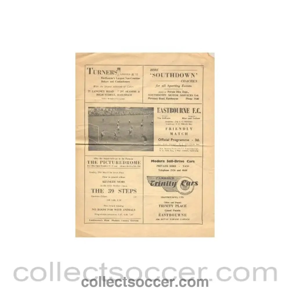 1959 - Eastbourne v Wimbledon official programme 30/03/1959 friendly match - Collect Soccer