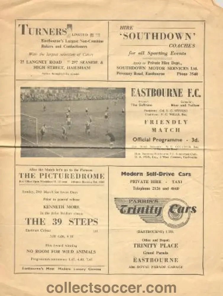 1959 - Eastbourne v Wimbledon official programme 30/03/1959 friendly match - Collect Soccer