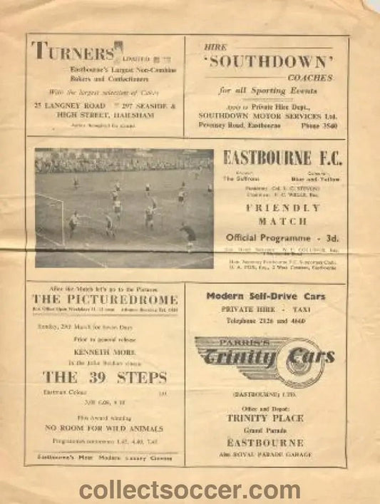 1959 - Eastbourne v Wimbledon official programme 30/03/1959 friendly match - Collect Soccer