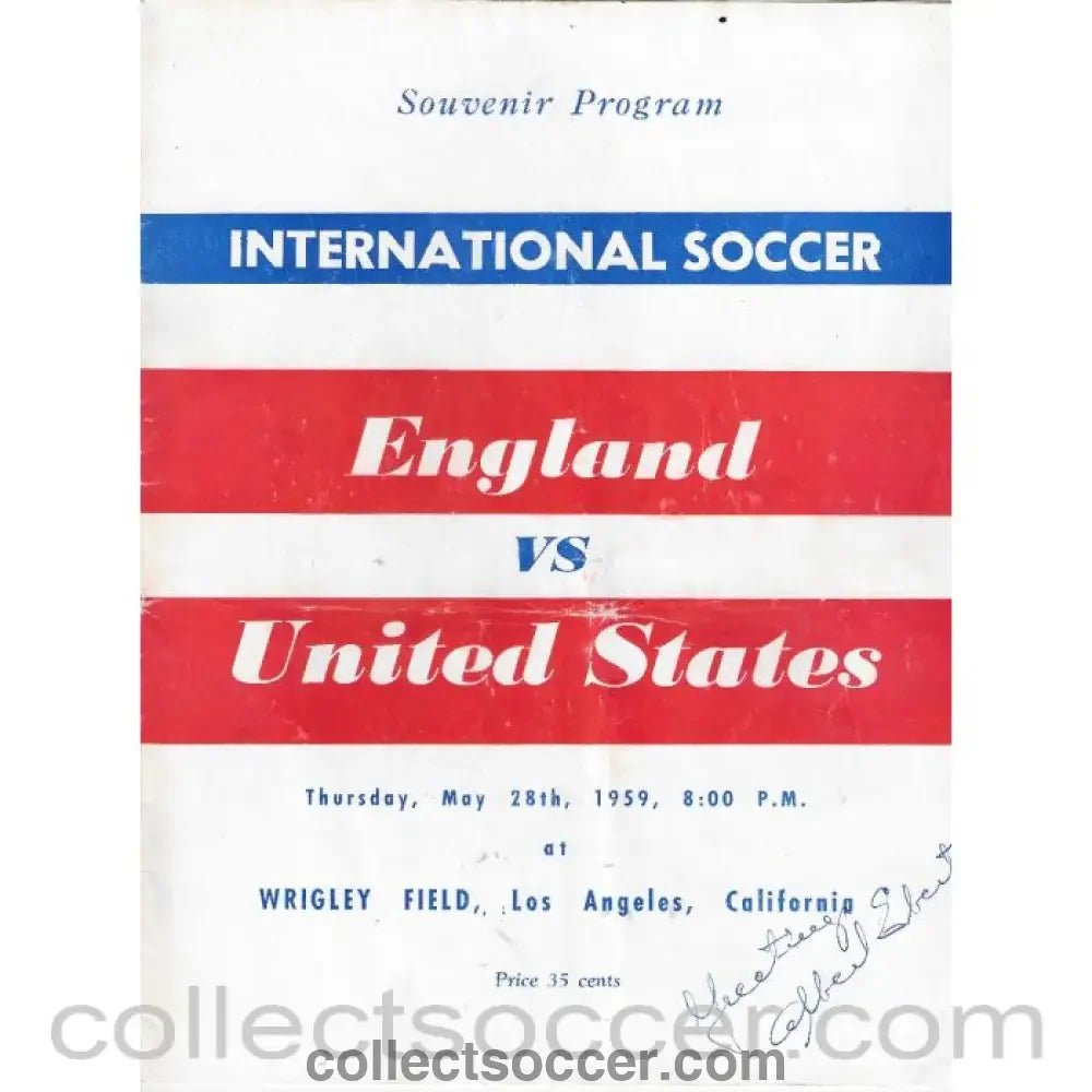 1959 England v United States Official Programme Signed - Collect Soccer