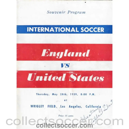 1959 England v United States Official Programme Signed - Collect Soccer