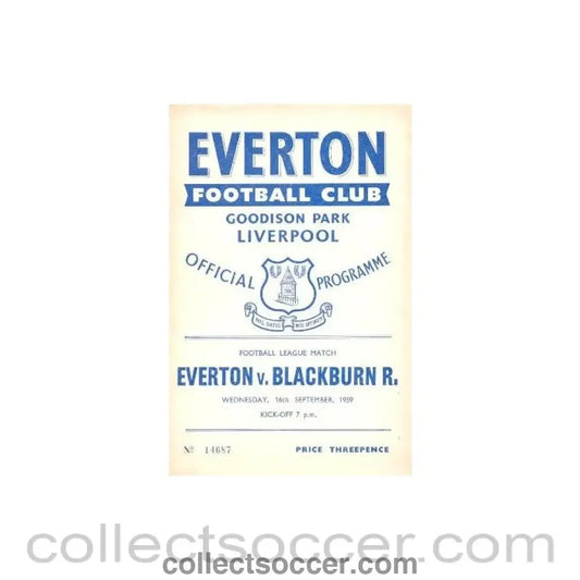 1959 - Everton v Blackburn Rovers official programme 16/09/1959 - Collect Soccer