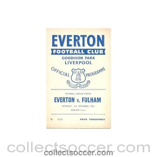 1959 - Everton v Fulham official programme 05/09/1959 Football League - Collect Soccer