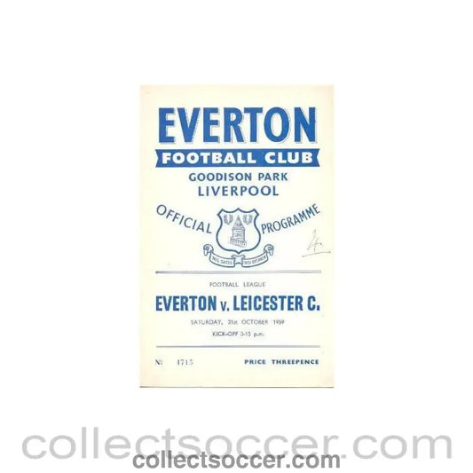 1959 - Everton v Leicester City official programme 31/10/1959 Football League - Collect Soccer