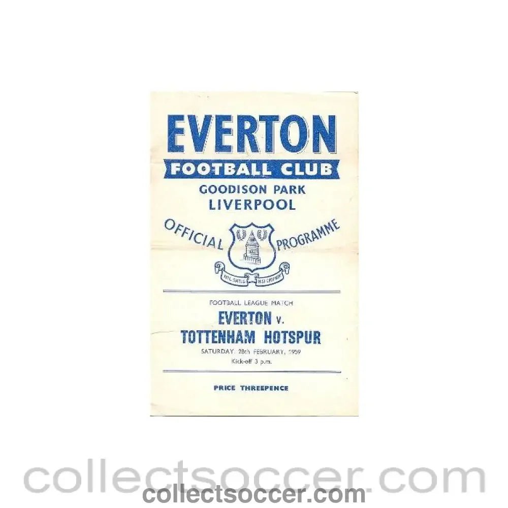 1959 - Everton v Tottenham Hotspur official programme 28/02/1959 - Collect Soccer