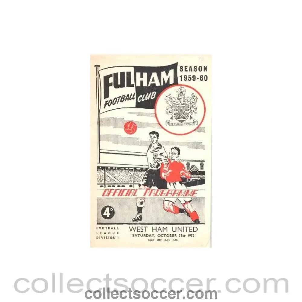 1959 - Fulham v West Ham United official programme 31/10/1959 - Collect Soccer