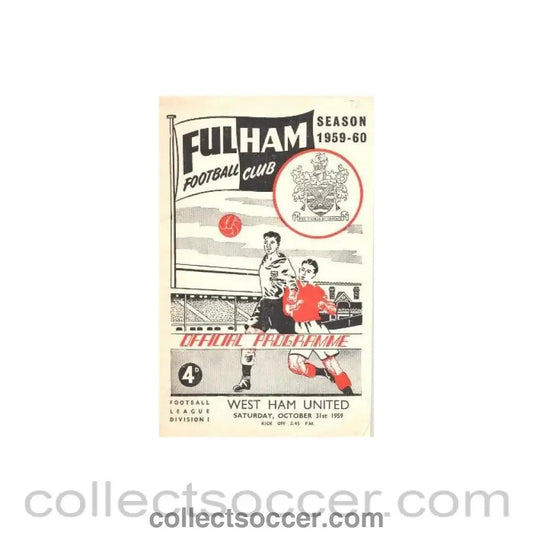 1959 - Fulham v West Ham United official programme 31/10/1959 - Collect Soccer