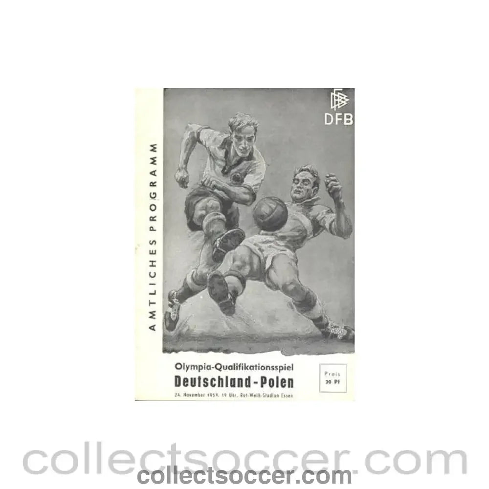 1959 Germany v Poland official programme 24/11/1959 Olympics Qualifier - Collect Soccer